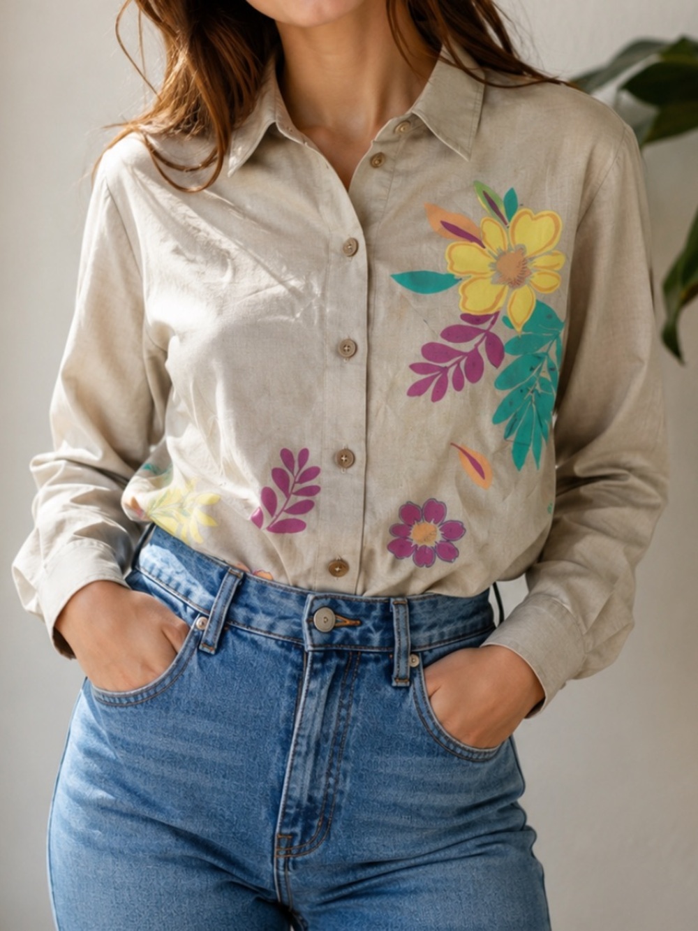 *DEADSTOCK* VINTAGE | DRAPER’S & DAMON’S Button Down Floral Silk Top Medium NWT